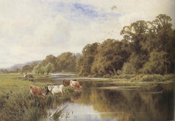 Henry h.parker Cattle watering on a Riverbank (mk37) China oil painting art